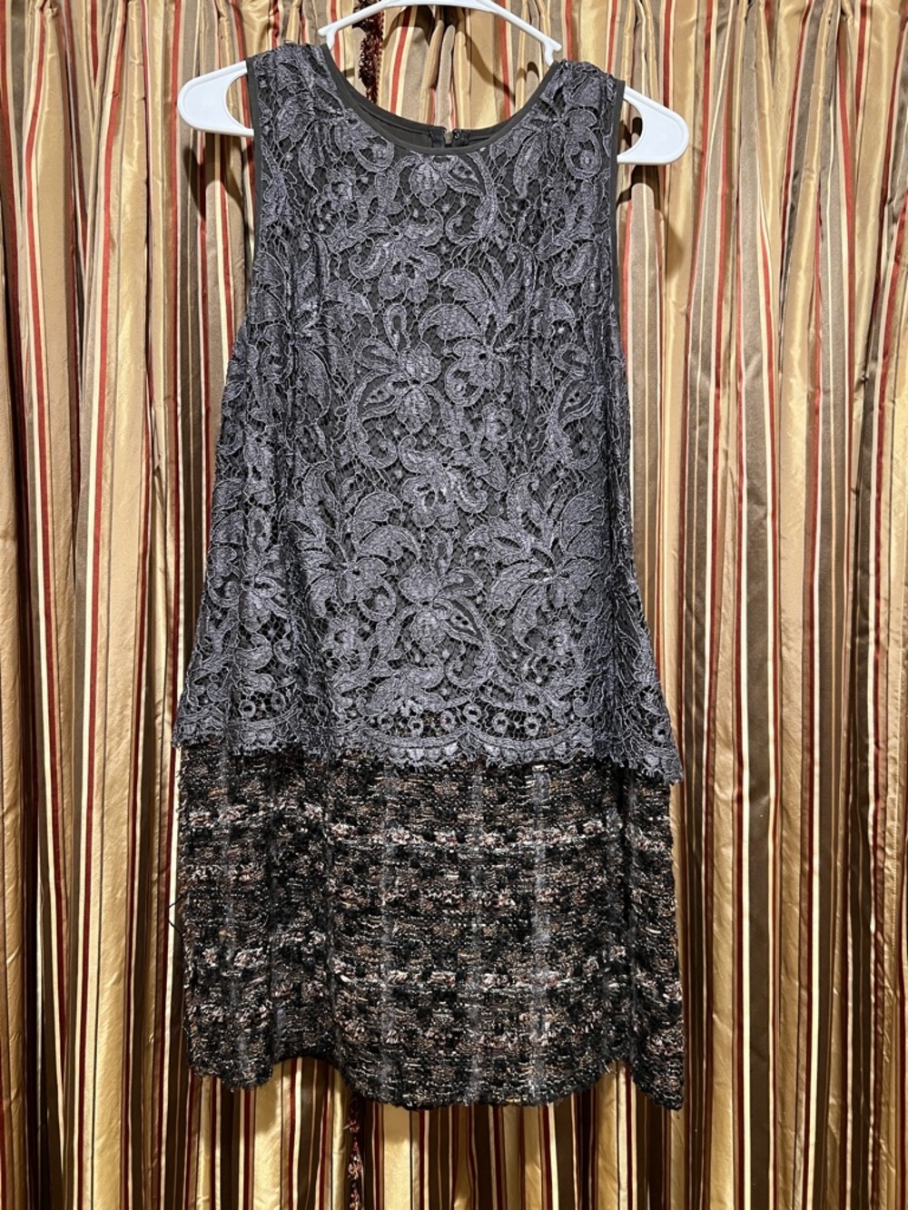 Dolce & Gabbana Black Lace & Metallic Tweed Mini Dress